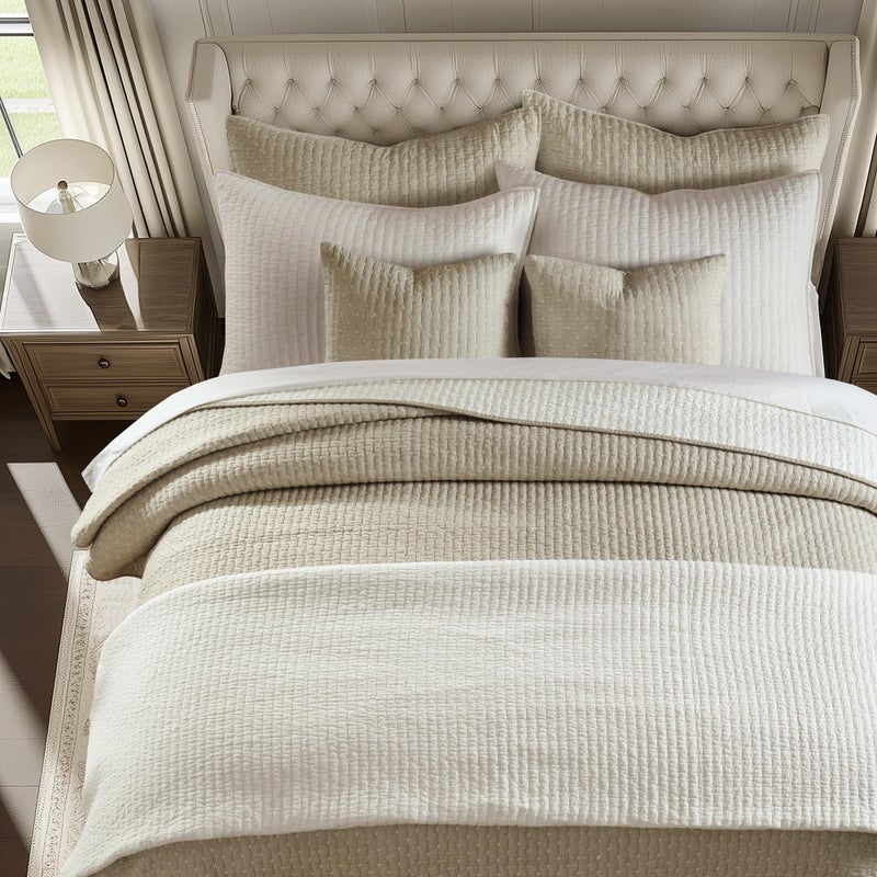 Levtex Home Cross Stitch Reversible Full/Queen Quilt Set (88x92in) with 2 Pillow Shams (26x20in) - Stitch Texture - Taupe - Cotton Full/Queen Size Quilt Bedding Set - Lightweight, Soft, Pre-Washed - Image 3